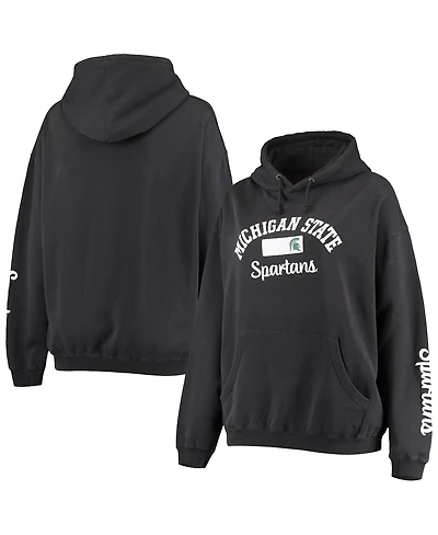Women's Pressbox Black Michigan State Spartans Rock n Roll Super Oversized Pullover Hoodie