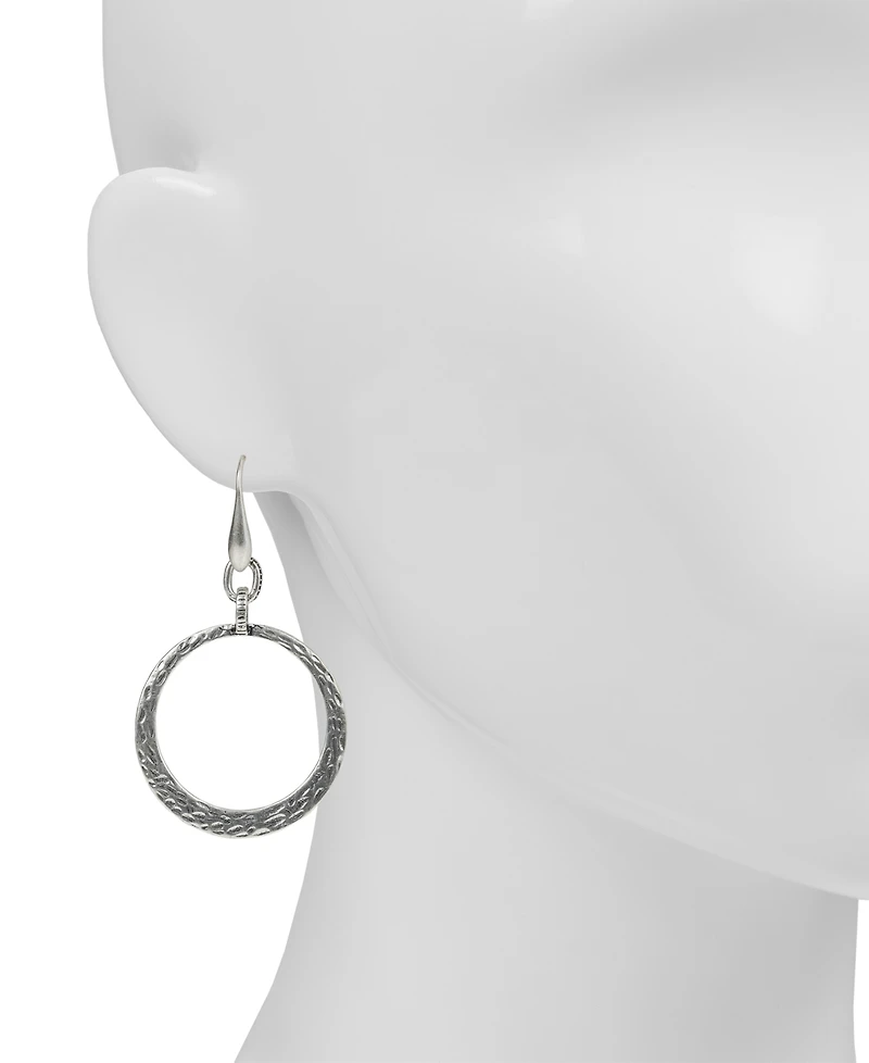 Patricia Nash Silver-Tone Hammered Drop Hoop Earrings