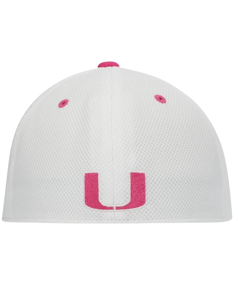 Men's adidas White and Pink Miami Hurricanes On-Field Baseball Fitted Hat