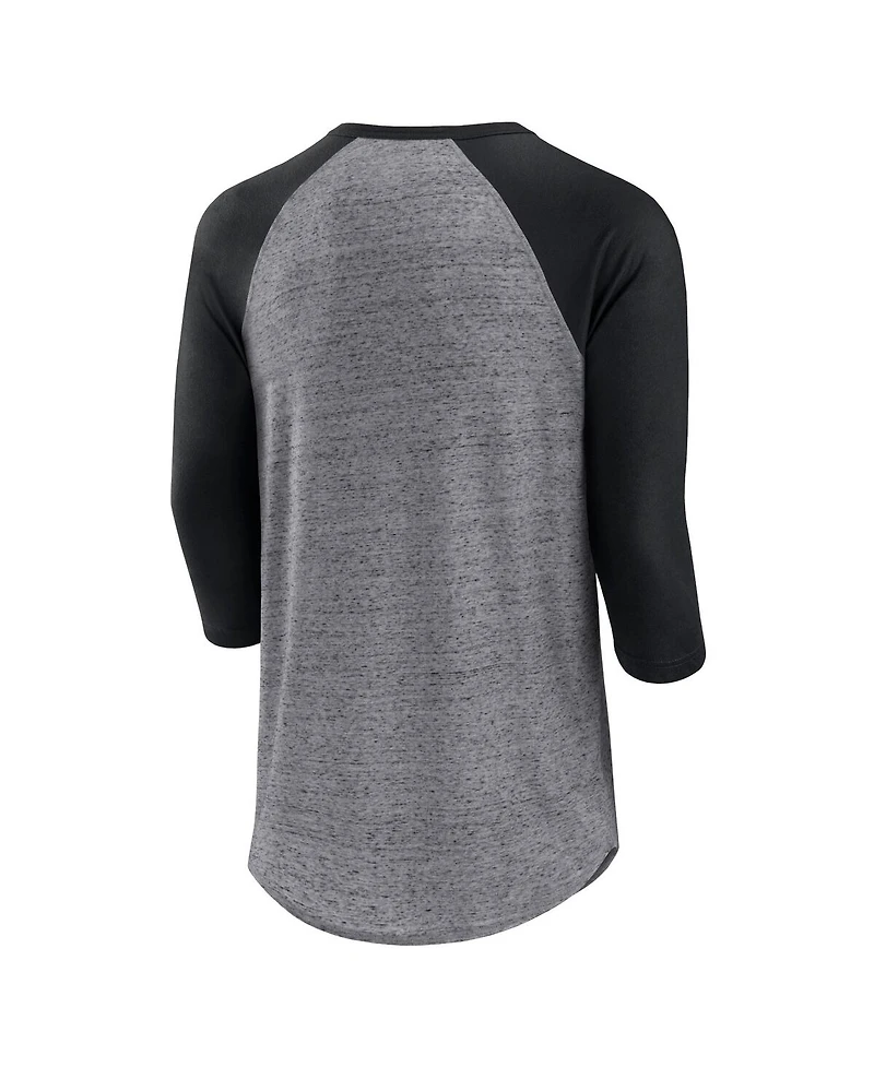 Men's Fanatics Heathered Gray, Black Chicago White Sox Iconic Above Heat Speckled Raglan Henley 3/4 Sleeve T-shirt