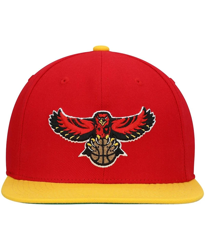 Men's Mitchell & Ness Red, Yellow Atlanta Hawks Hardwood Classics Team Two-Tone 2.0 Snapback Hat