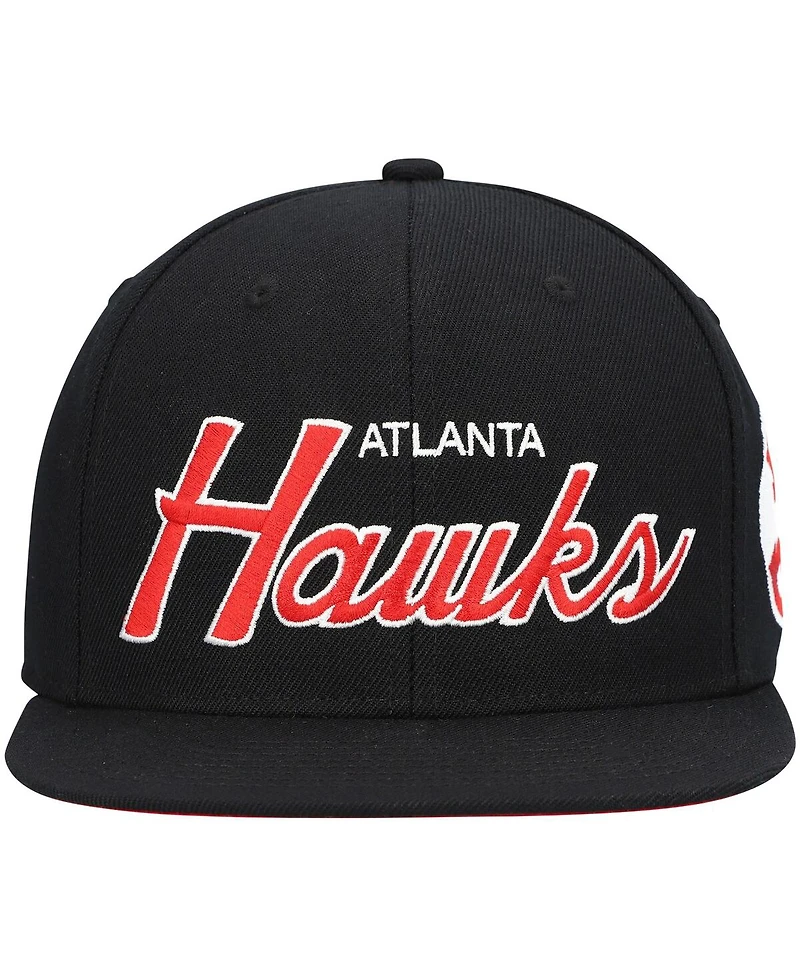 Men's Mitchell & Ness Black Atlanta Hawks Hardwood Classics Script 2.0 Snapback Hat