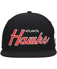 Men's Mitchell & Ness Black Atlanta Hawks Hardwood Classics Script 2.0 Snapback Hat