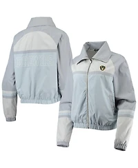 Women's The Wild Collective Navy Milwaukee Brewers Colorblock Track Raglan Full-Zip Jacket