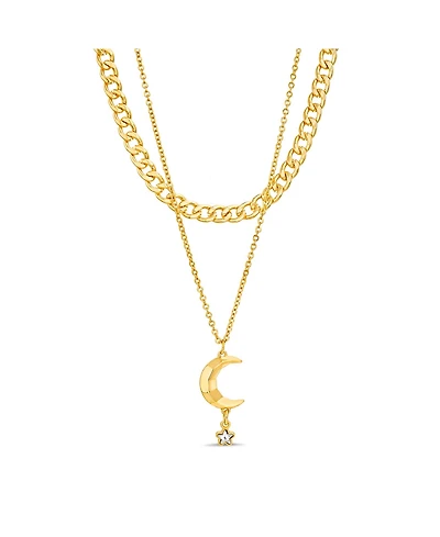 kensie Rhinestone Double Layered Moon Necklace Set