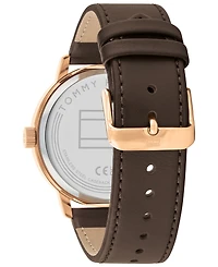 Tommy Hilfiger Men's Brown Leather Strap Watch 44mm