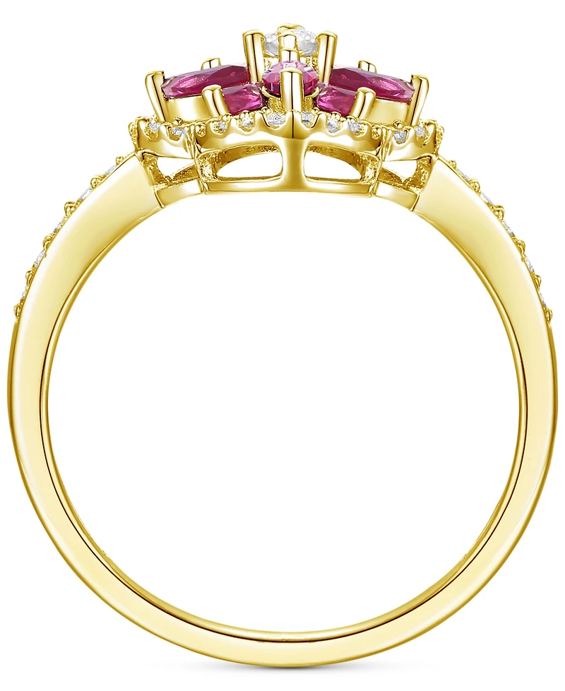 Lab-Grown Sapphire (1 1/3 ct. t.w.) & Lab-Grown White Sapphire (1/3 ct. t.w.) Flower Halo Ring in Sterling Silver (Also in Lab-Grown Ruby & Lab-Grown