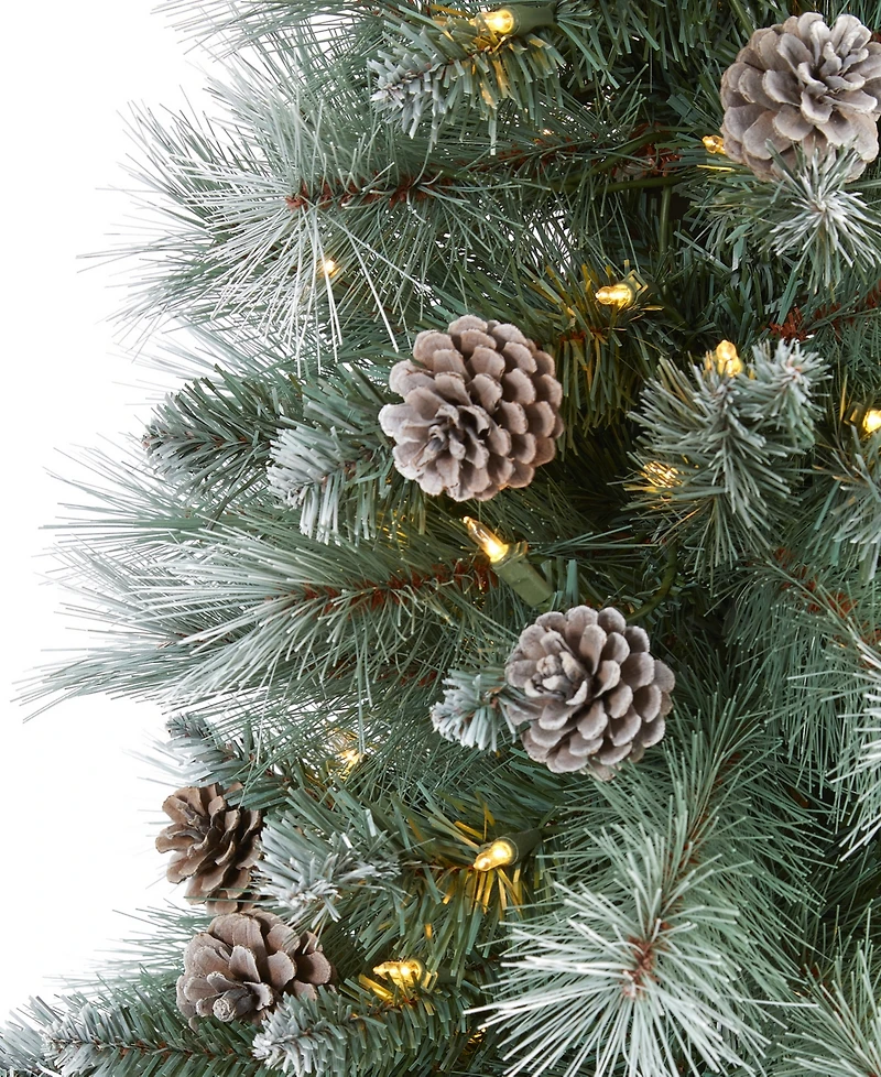 Frosted Tip British Columbia Mountain Pine Artificial Christmas Tree with Lights, Pine Cones Bendable Branches, 72"