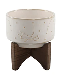 Flora Bunda Constellation Ceramic Planter Pot on Wood Stand