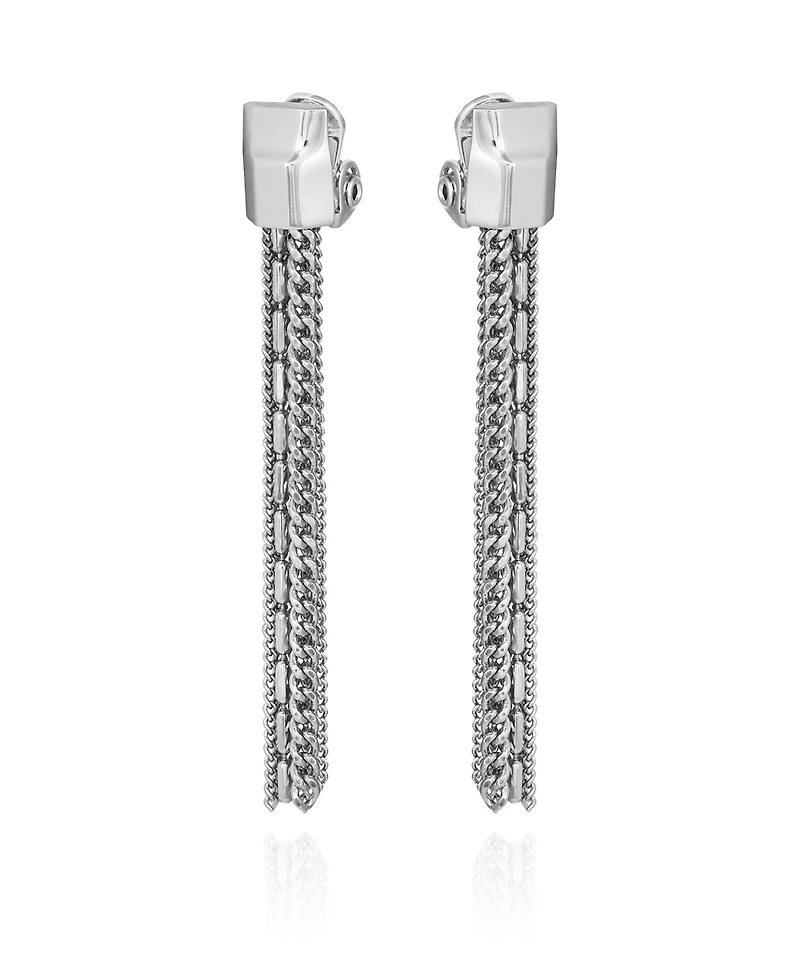 Vince Camuto Silver-Tone Mixed Chain Tassel Clip-On Drop Earrings