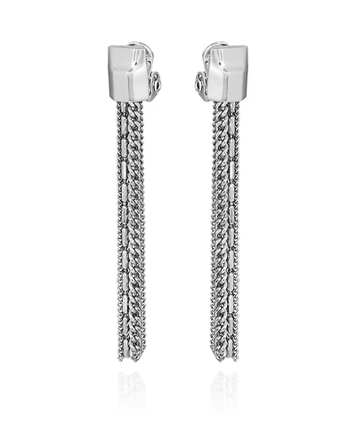 Vince Camuto Silver-Tone Mixed Chain Tassel Clip-On Drop Earrings