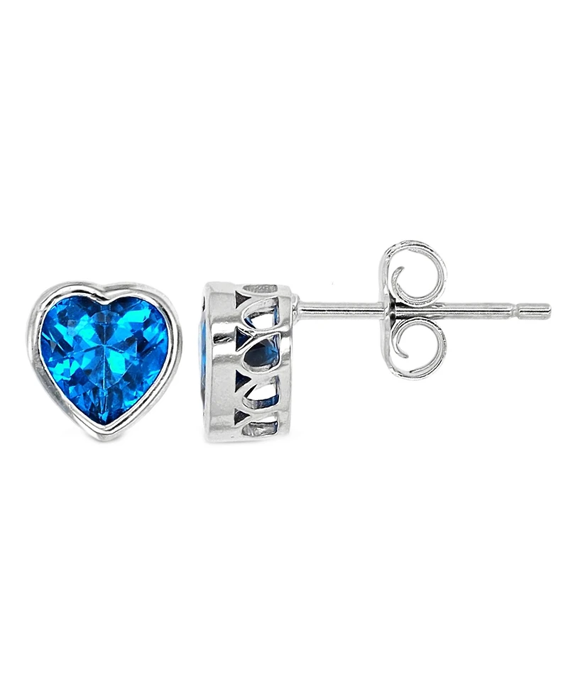 Heart Bezel Stud Earrings in Sterling Silver with Tanzanite