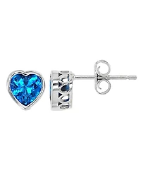 Heart Bezel Stud Earrings in Sterling Silver with Tanzanite
