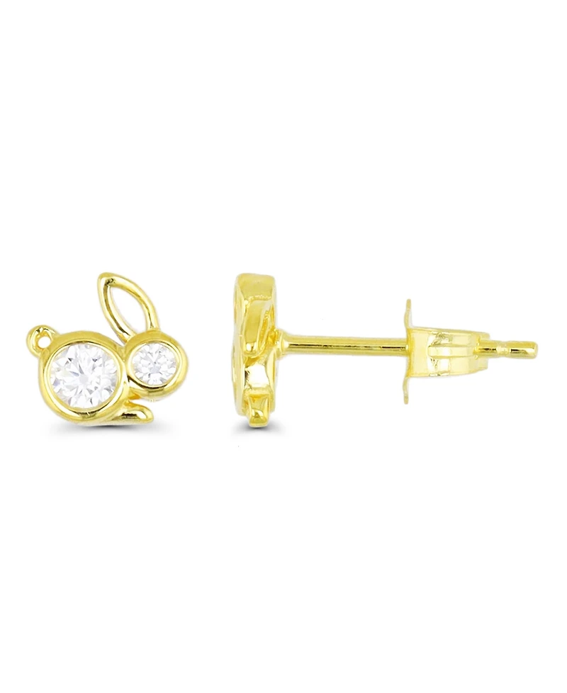 Bunny Rabbit Stud Earrings 14K Gold Plated or Sterling Silver