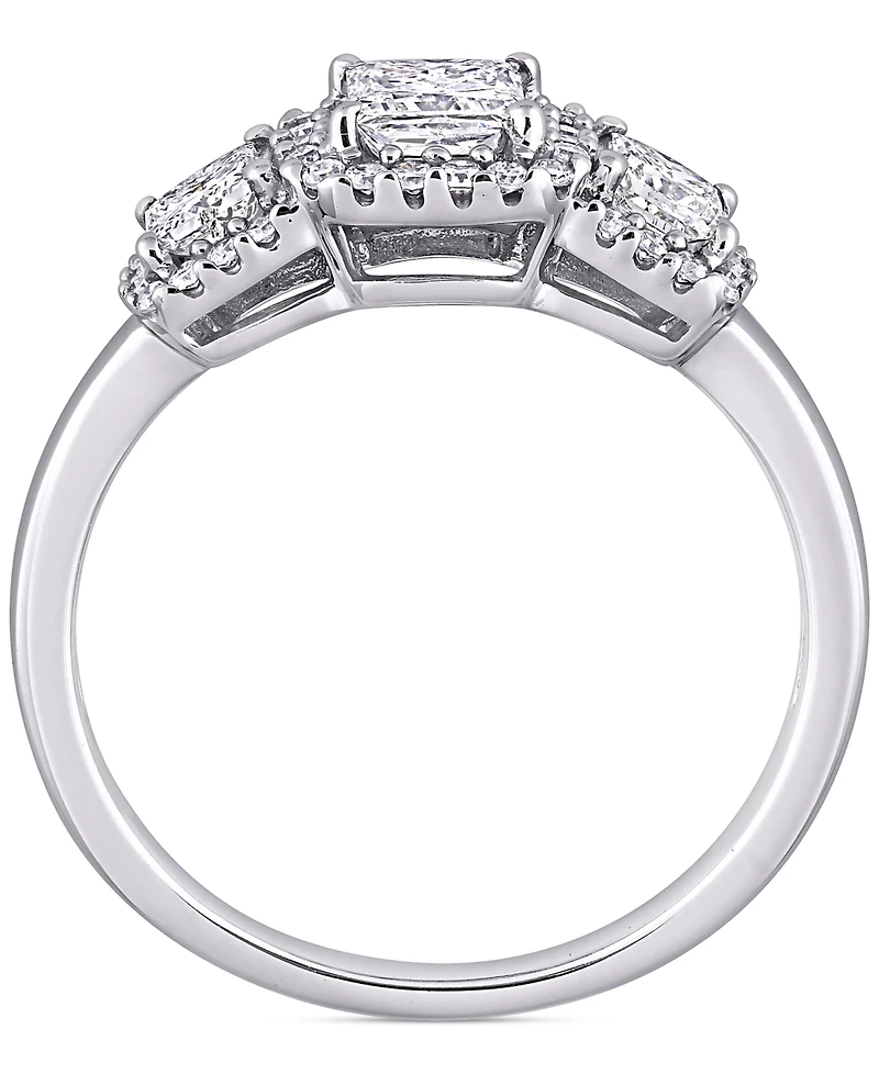 Diamond Princess Halo Three Stone Engagement Ring (1 ct. t.w.) 14k White Gold