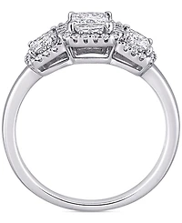 Diamond Princess Halo Three Stone Engagement Ring (1 ct. t.w.) 14k White Gold