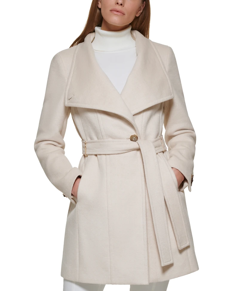 Calvin Klein Womens Asymmetrical Belted Wrap Coat, Created for Macys