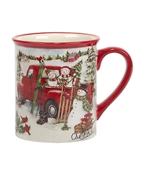 Certified International Red Truck Snowman 4 Piece Mug Set