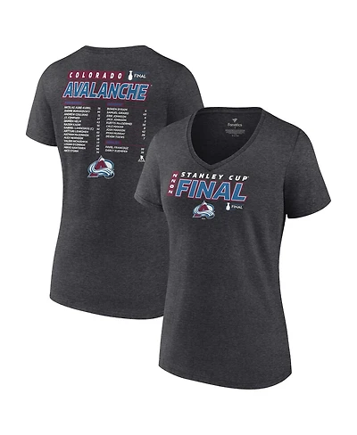 Women's Fanatics Heathered Charcoal Colorado Avalanche 2022 Stanley Cup Final Own Goal Roster V-Neck T-shirt