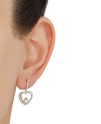 Cubic Zirconia Heart Drop Earrings in Sterling Silver & 14k Gold-Plate
