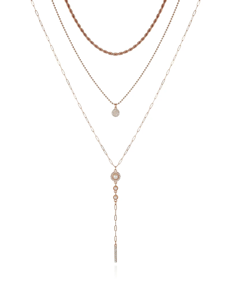 T Tahari Crystal and Imitation Pearl Layering Necklace Set, 3 Piece