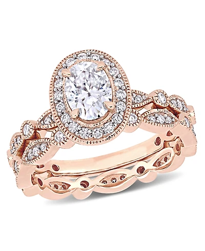 Moissanite 10K Gold Vintage-Like Halo Infinity Bridal Ring Set, 2 Piece