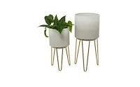 Metal Modern Planters with Stand, Set of 2