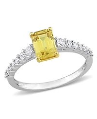 Sapphire and Diamond Engagement Ring 14K White Gold