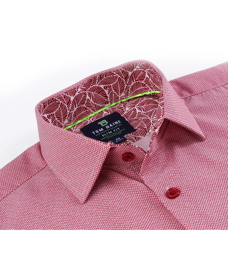 Men's Slim Fit Performance Long Sleeve Geometric Dress Shirt