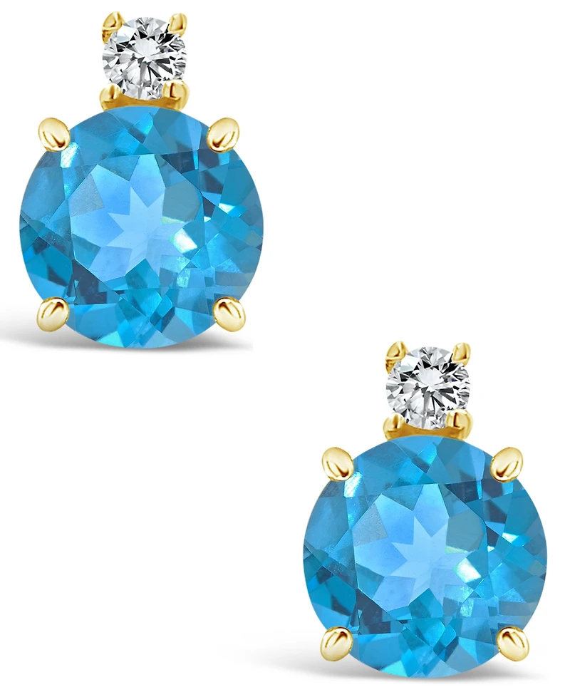 Blue Topaz (1-1/5 ct. t.w.) and Diamond Accent Stud Earrings 14K Yellow Gold
