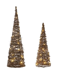 Glitzhome Lighted Rattan Christmas Table Tree Decor Set, 2 Piece