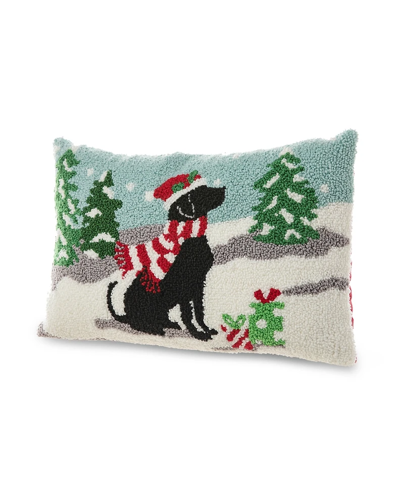 Glitzhome Hooked Christmas Dog Pillow, 18" x 12"
