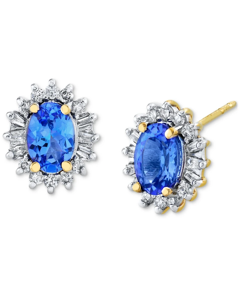 Tanzanite (1 ct. t.w.) & Diamond (1/4 ct. t.w.) Halo Stud Earrings in 10k Gold