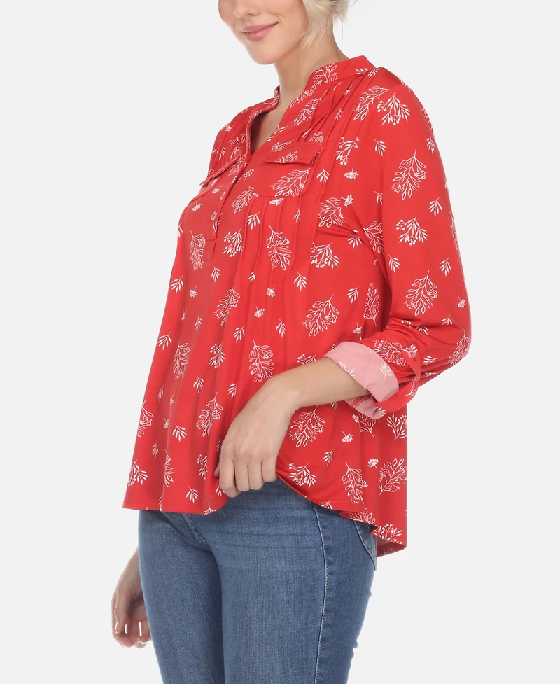 Women's Pleated Leaf Print Blouse