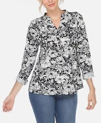 Womens Pleated Floral Print Blouse