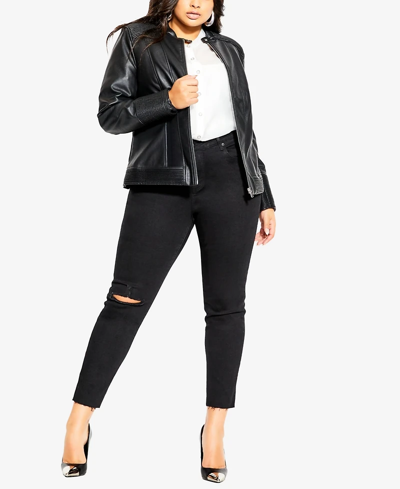 City Chic Plus Size Ribbed Biker Jacket