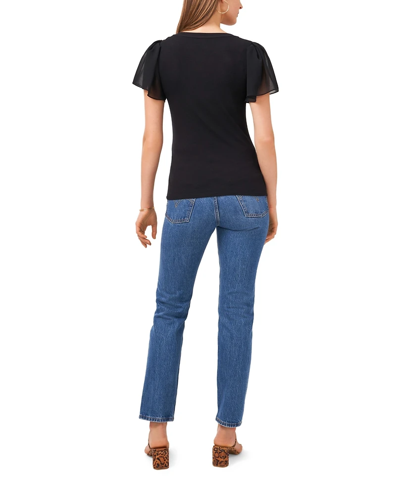 1.state Women's Flutter Short Sleeve V-Neck Knit Top