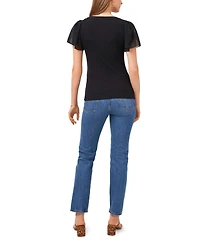 1.state Women's Flutter Short Sleeve V-Neck Knit Top
