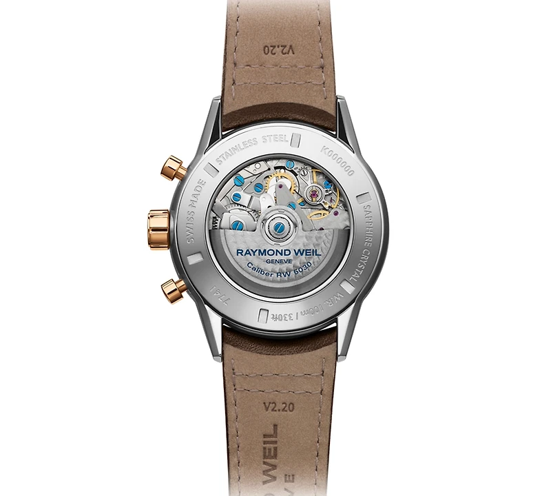 Raymond Weil Men's Swiss Automatic Chronograph Freelancer Brown Leather Strap Watch 43.5mm