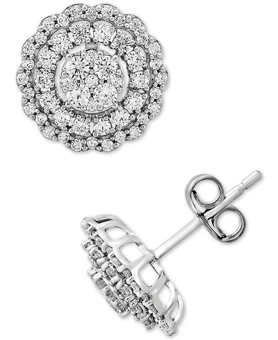 Diamond Halo Cluster Stud Earrings (1 ct. t.w.) in 10k White Gold
