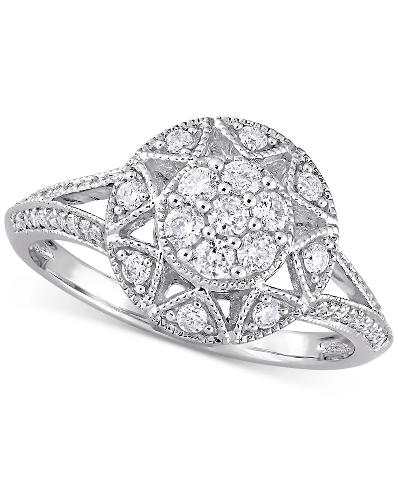 Diamond Vintage-Inspired Cluster Engagement Ring (1/2 ct. t.w.) 14k White Gold
