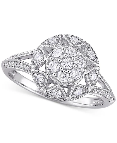 Diamond Vintage-Inspired Cluster Engagement Ring (1/2 ct. t.w.) 14k White Gold