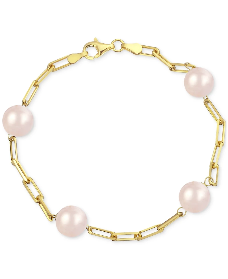 Onyx Bead Paperclip Link Bracelet 18k Gold-Plated Sterling Silver (Also Turquoise, Lapis Lazuli, Red Coral, & Rose Quartz)