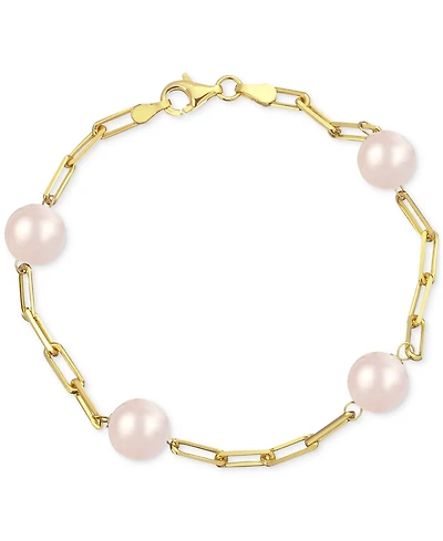 Onyx Bead Paperclip Link Bracelet 18k Gold-Plated Sterling Silver (Also Turquoise, Lapis Lazuli, Red Coral, & Rose Quartz)