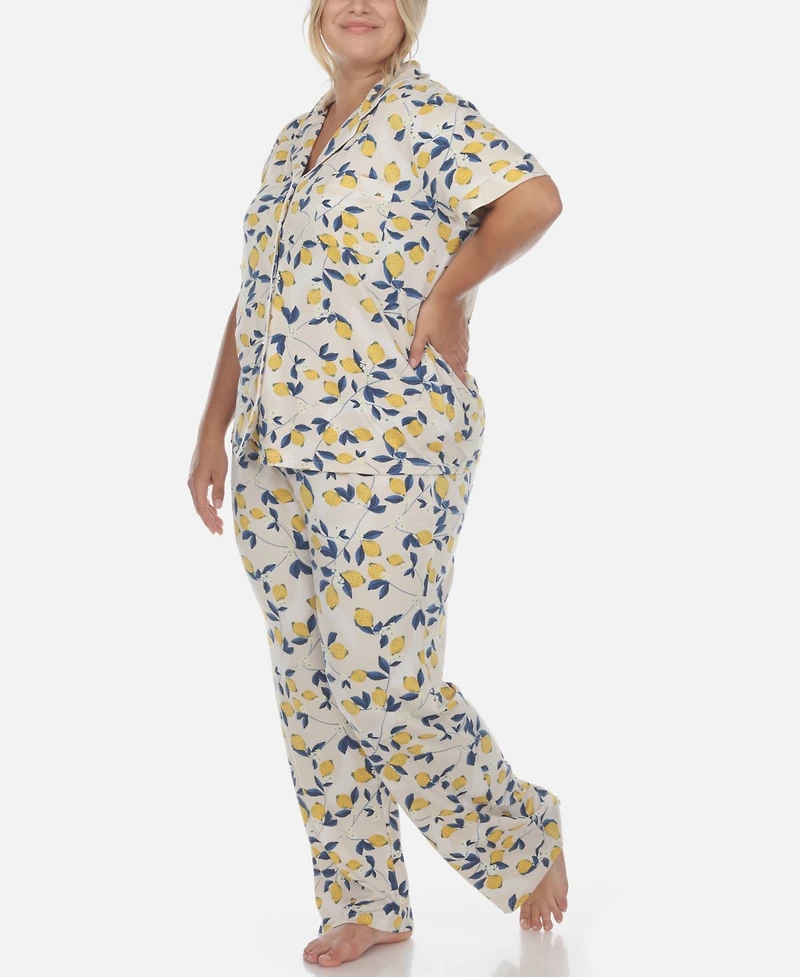 White Mark Plus 2 Piece Tropical Print Pajama Set