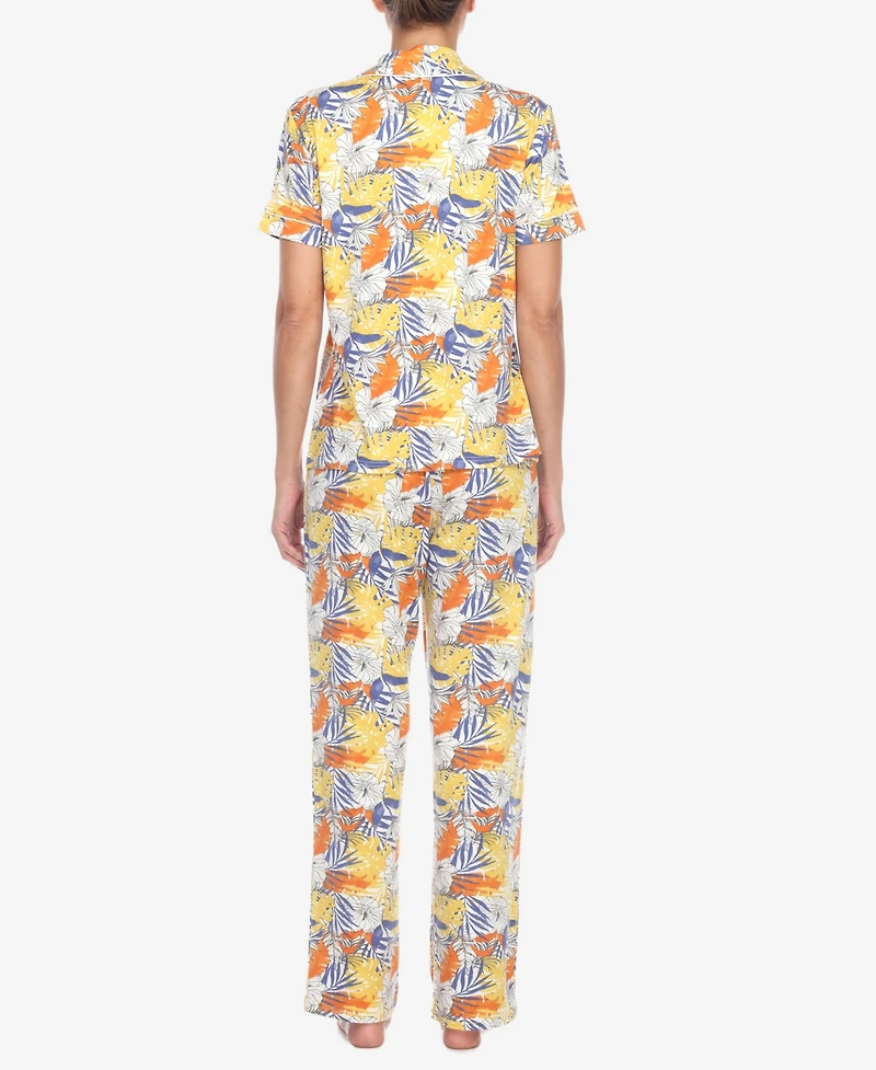 White Mark Women's 2 Piece Tropical Print Pajama Set