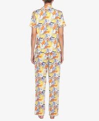 White Mark Women's 2 Piece Tropical Print Pajama Set