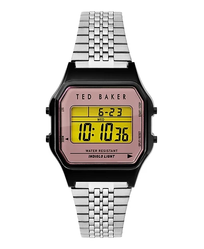 Ted Baker Unisex Ted 80's Silver-Tone Stainless Steel Bracelet Watch 35.5mm