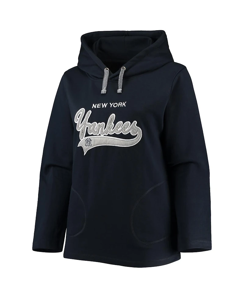 Women's Soft as a Grape Navy New York Yankees Plus Side Split Pullover Hoodie
