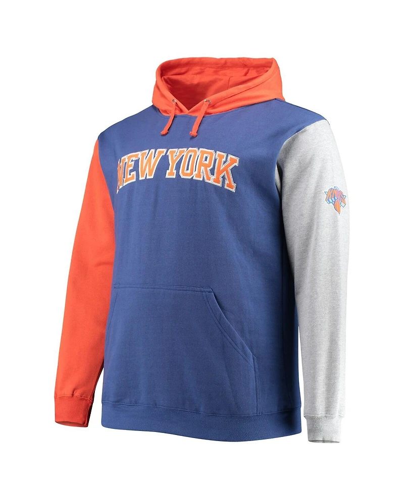 Men's Fanatics Royal, Orange New York Knicks Big and Tall Double Contrast Pullover Hoodie